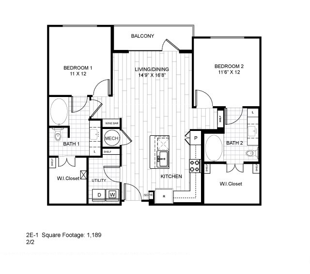 Live Oak at the Branch Floor Plan 2 Bedroom 2 Bath 2 Bed 2 Bath 1128 sqft